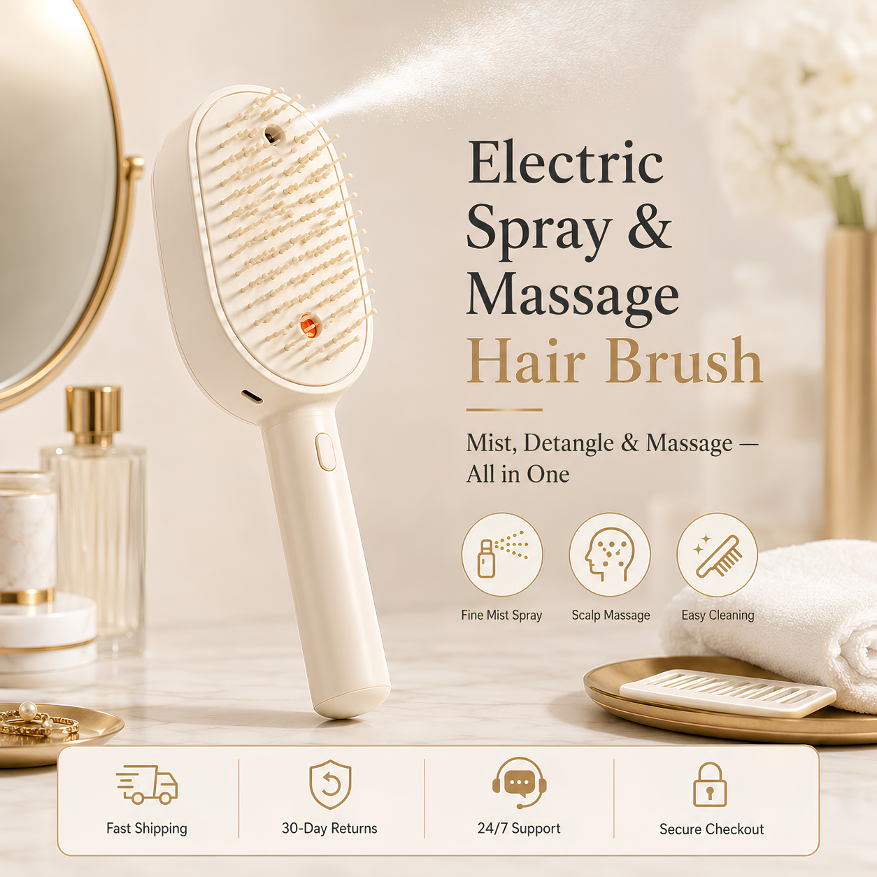 Oliron MistComb™ - Electric Spray & Scalp Massage Hair Brush