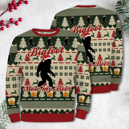 Bigfoot Stole My Beer Christmas Ugly Christmas Sweater, Custom Choo