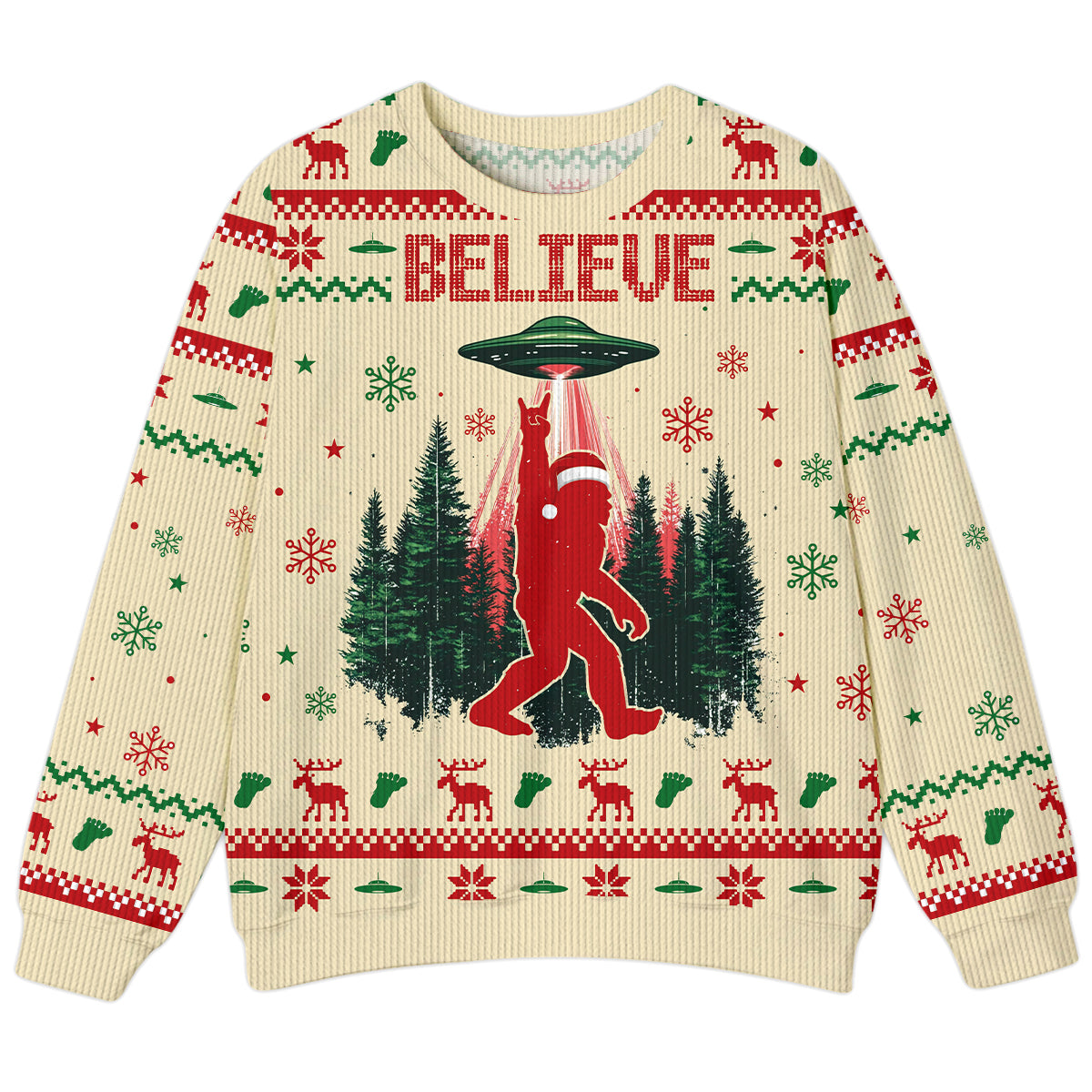 Believe In Bigfoot UFO Christmas - Funny Ugly Christmas Sweater, Custom Choo