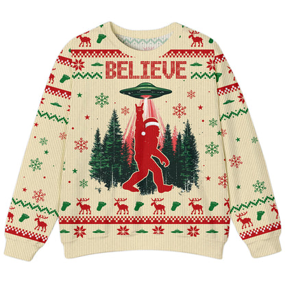 Believe In Bigfoot UFO Christmas - Funny Ugly Christmas Sweater, Custom Choo
