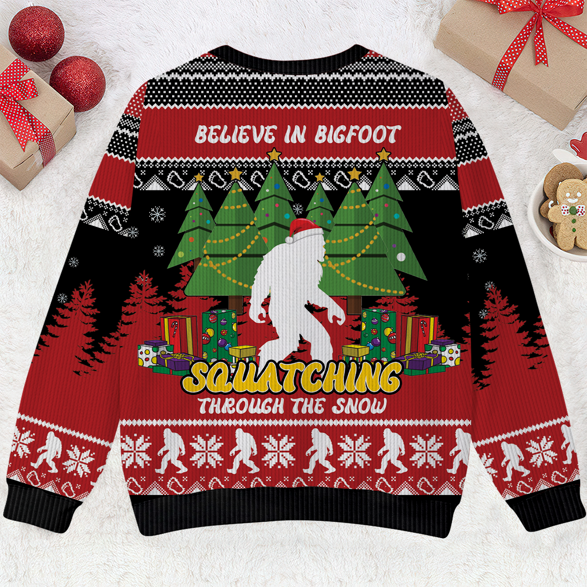 Believe in Bigfoot Christmas Trees Funny Ugly Christmas Sweater, Custom Choo