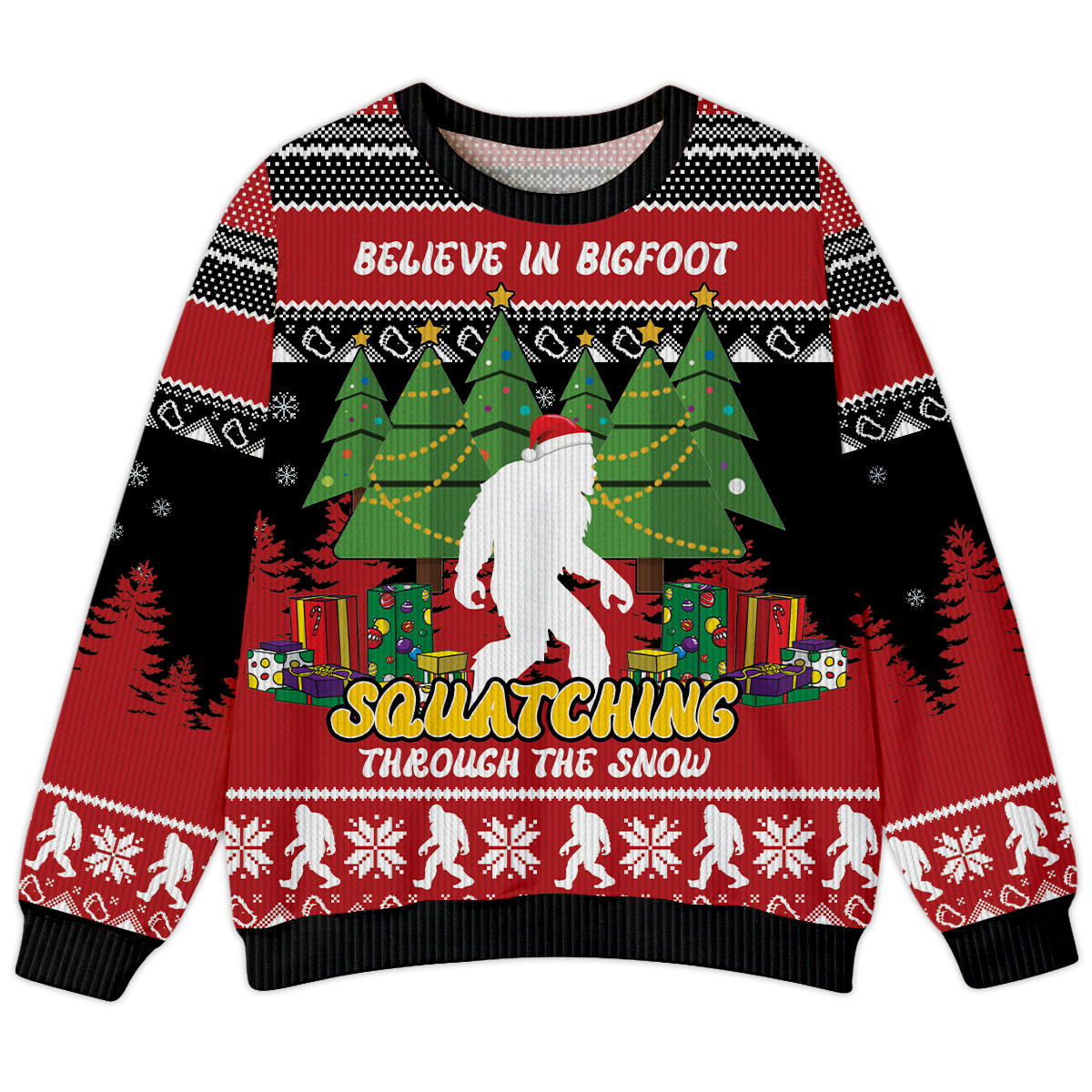 Believe in Bigfoot Christmas Trees Funny Ugly Christmas Sweater, Custom Choo