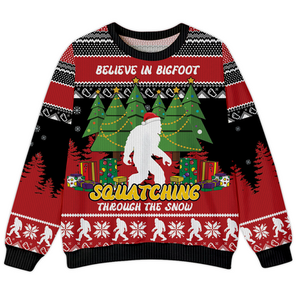 Believe in Bigfoot Christmas Trees Funny Ugly Christmas Sweater, Custom Choo