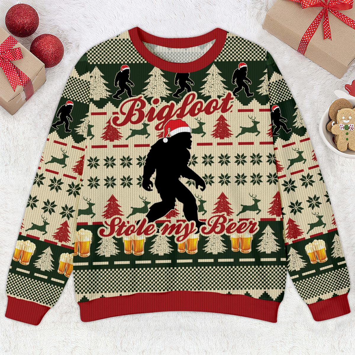 Bigfoot Stole My Beer Christmas Ugly Christmas Sweater, Custom Choo