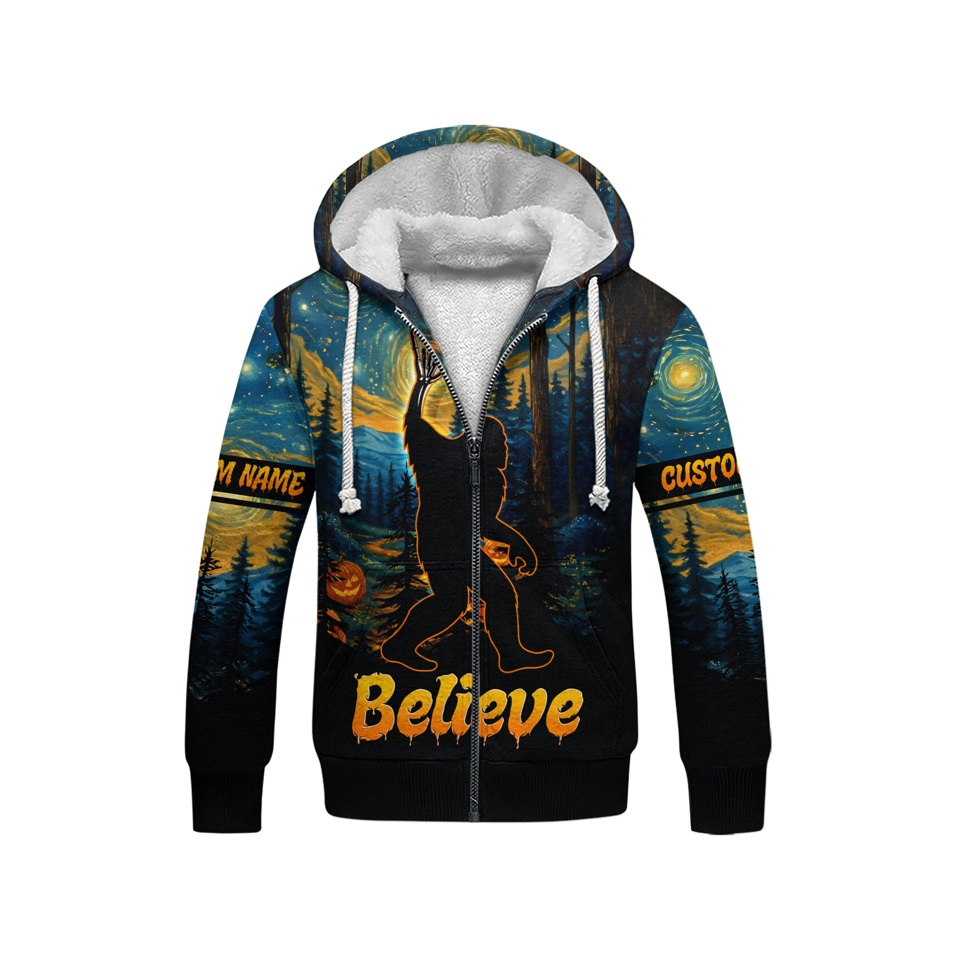 Personalized Bigfoot Believe Halloween Starry Forest Shirt, Custom Choo