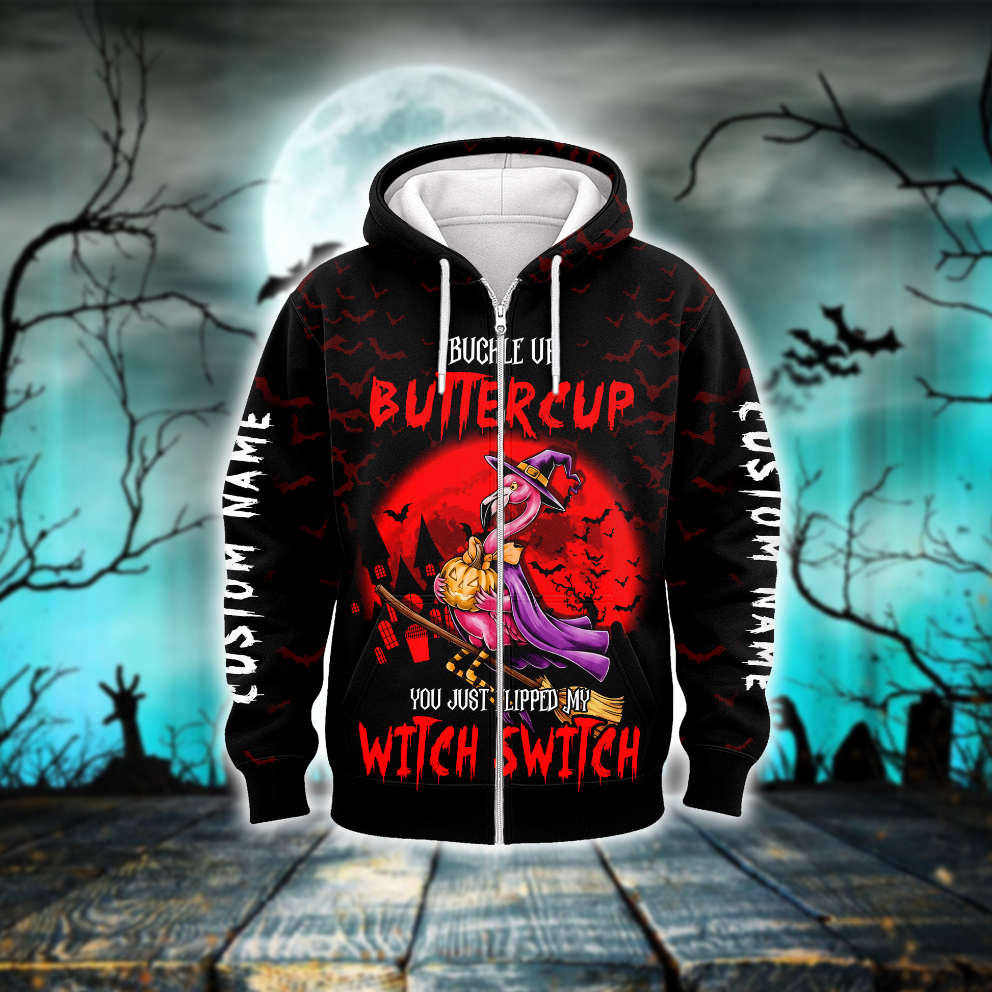 Personalized Spooky Flamingo Apparel, Custom Choo