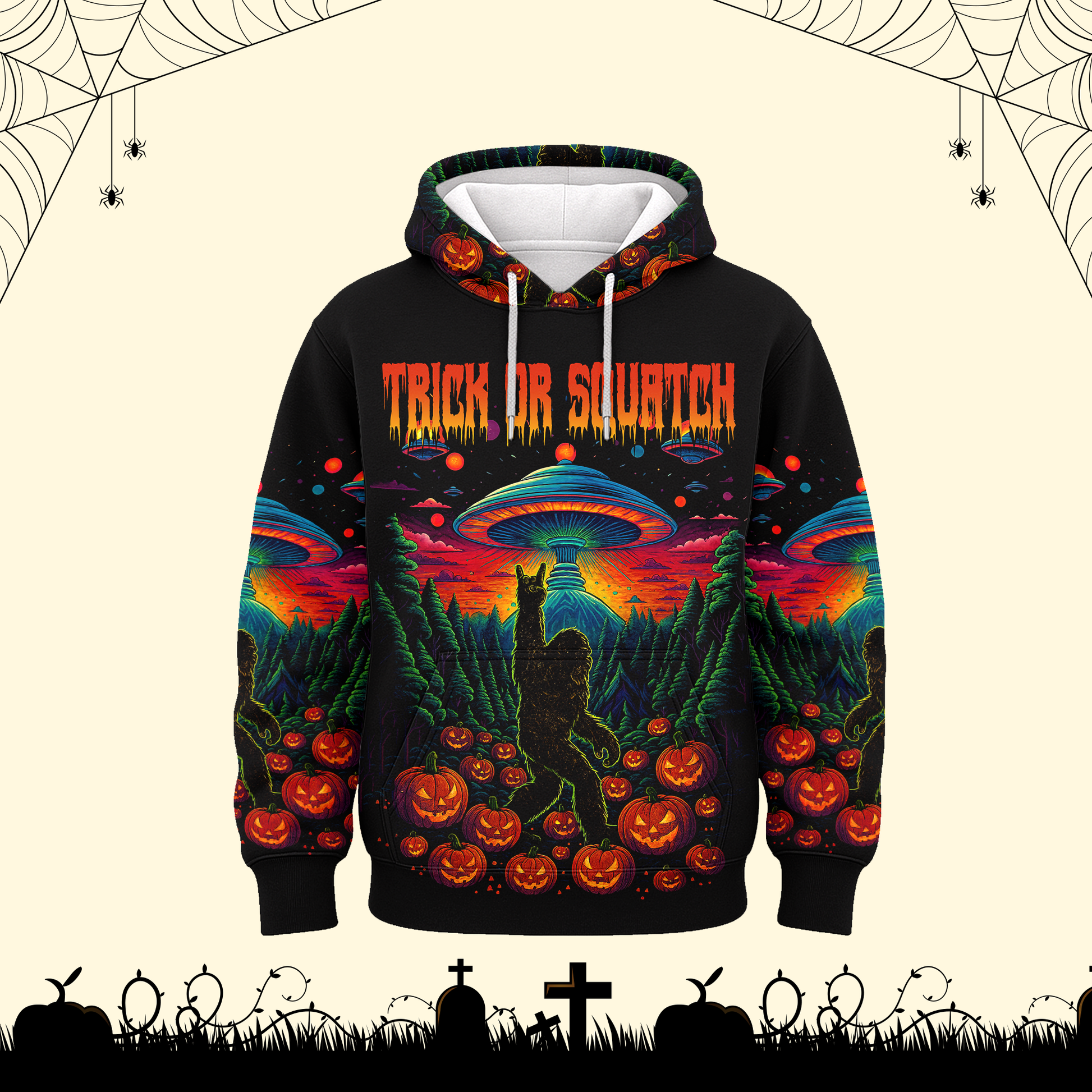 Psychedelic Bigfoot & Alien Abduction Halloween Shirt, Custom Choo