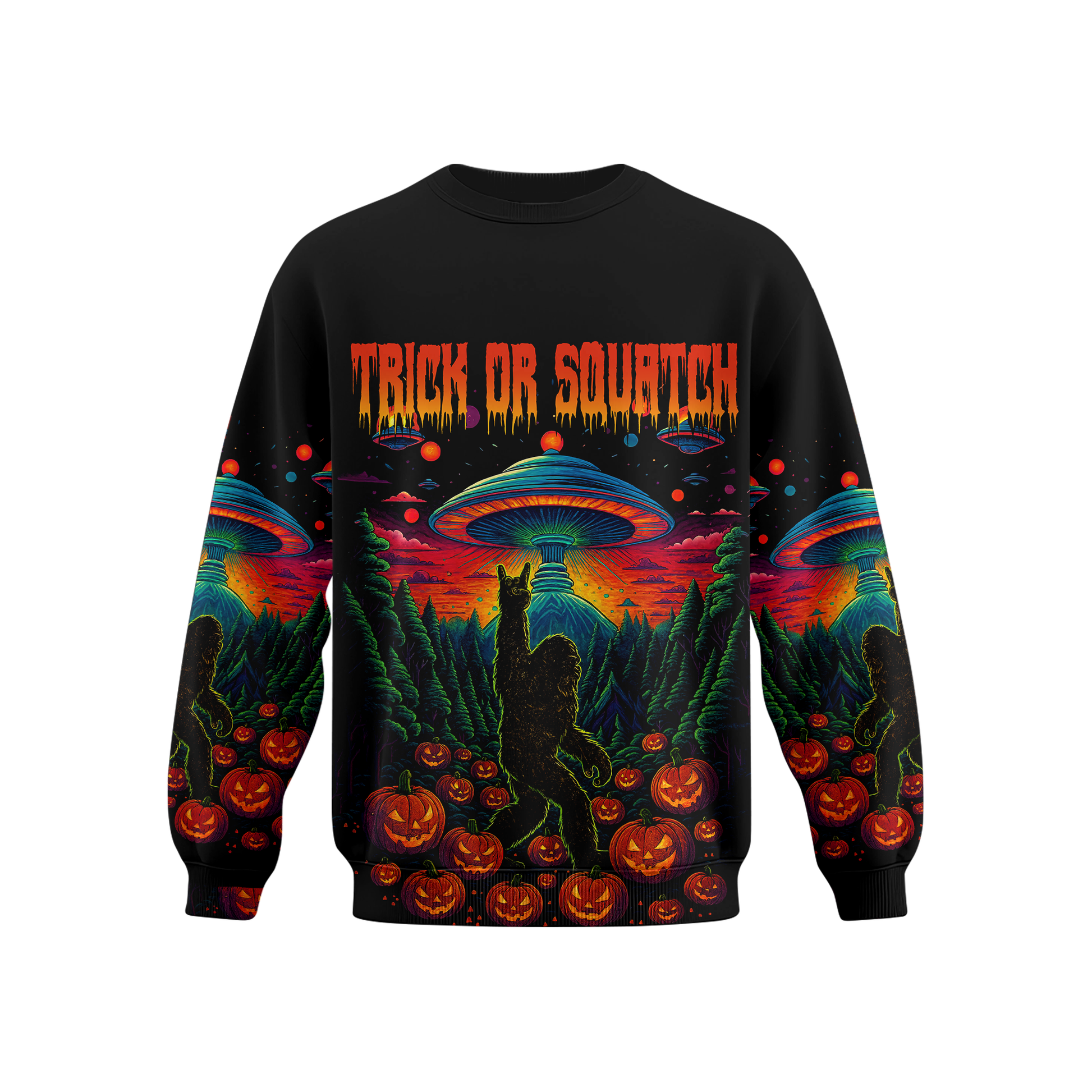 Psychedelic Bigfoot & Alien Abduction Halloween Shirt, Custom Choo