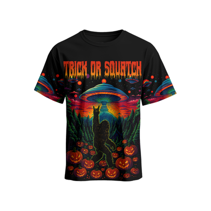 Psychedelic Bigfoot & Alien Abduction Halloween Shirt, Custom Choo
