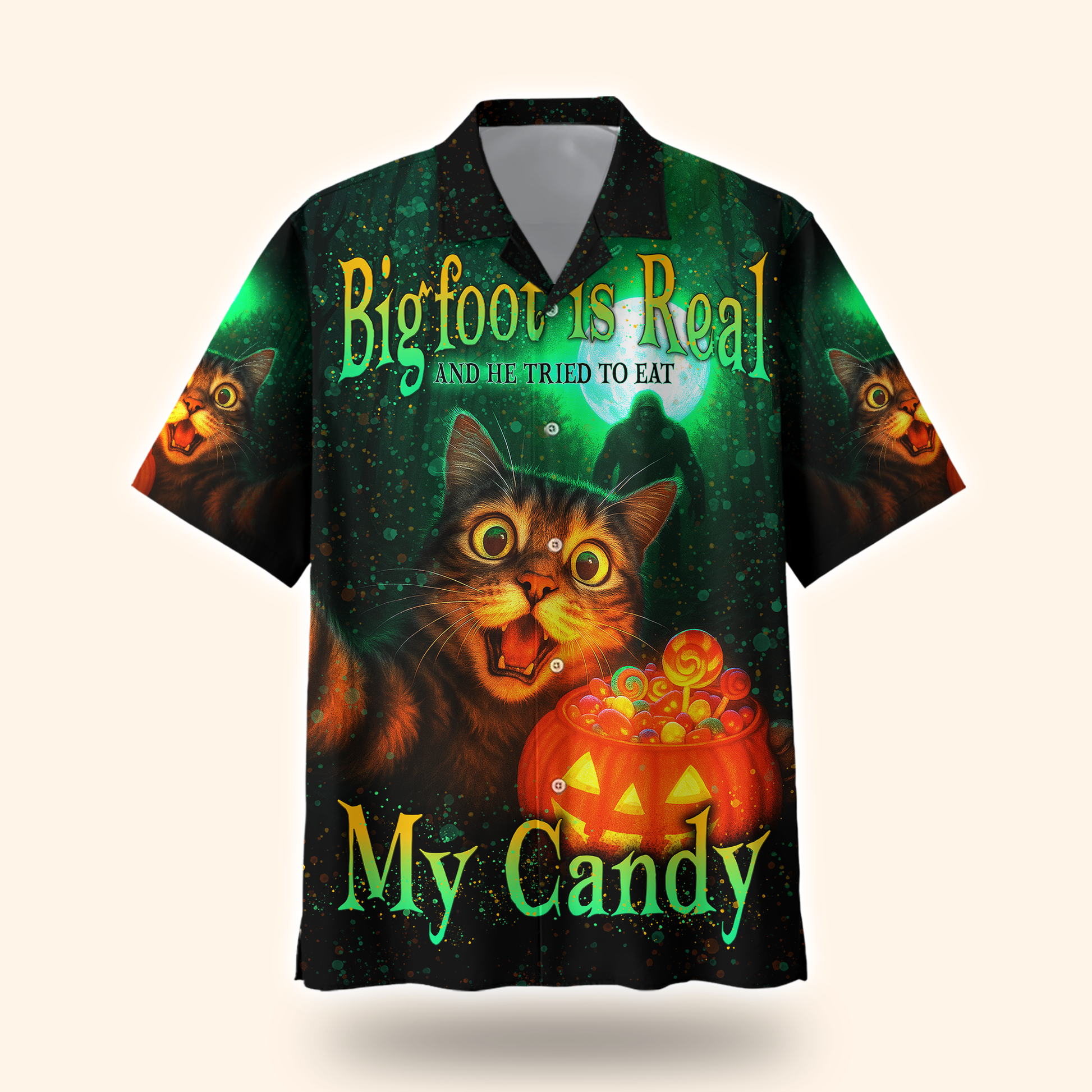 Funny Cat and Bigfoot "My Candy" Halloween shirt, Custom Choo