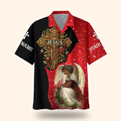 Personalized Jesus Cross Hoodie – Angel Praying Christmas Zip Up