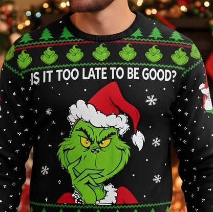 Funny Ugly Christmas Sweater- IS IT TOO LATE TO BE GOOD?