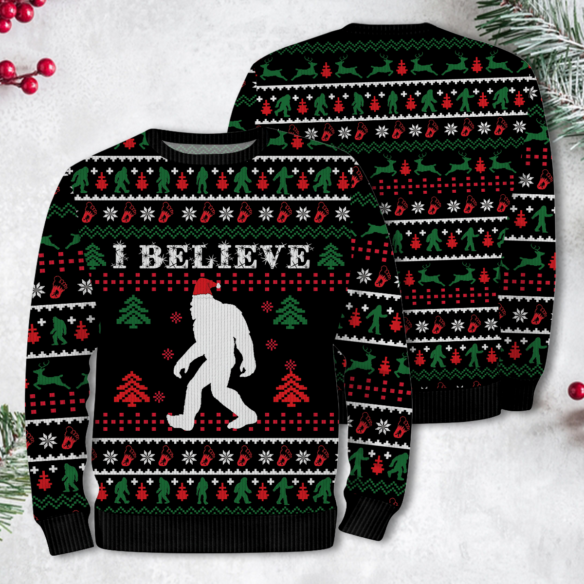 I Believe In Bigfoot Santa Christmas - Funny Ugly Christmas Sweater, Custom Choo