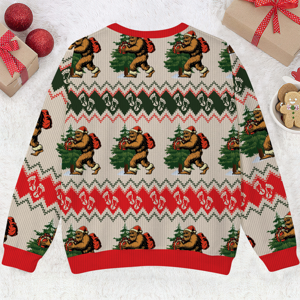 Belived In BigFoot Squatching Through The Snow Ugly Christmas Sweater, Custom Choo