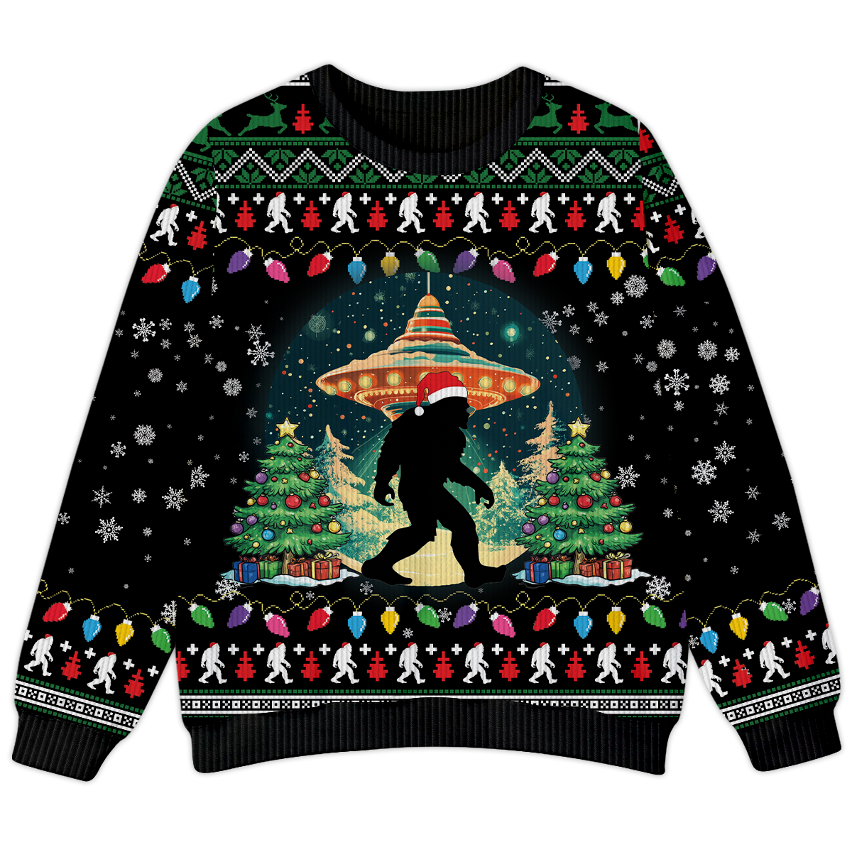 Believe Bigfoot Santa Hat UFO Christmas Ugly Christmas Sweater, Custom Choo