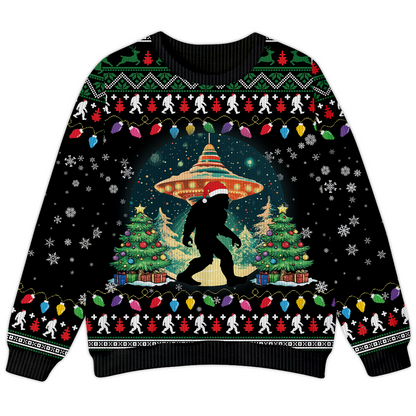 Believe Bigfoot Santa Hat UFO Christmas Ugly Christmas Sweater, Custom Choo