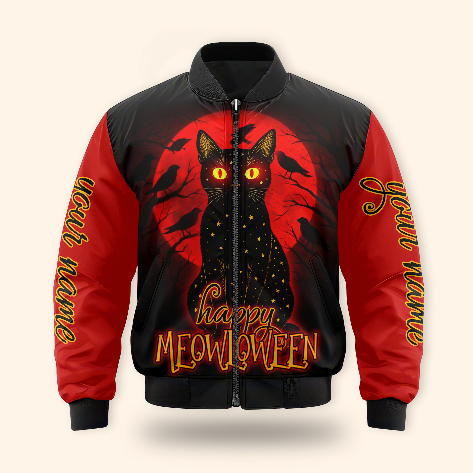 Personalized Happy Mewloween Black Cat, Custom Choo