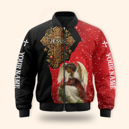 Personalized Jesus Cross Hoodie – Angel Praying Christmas Zip Up
