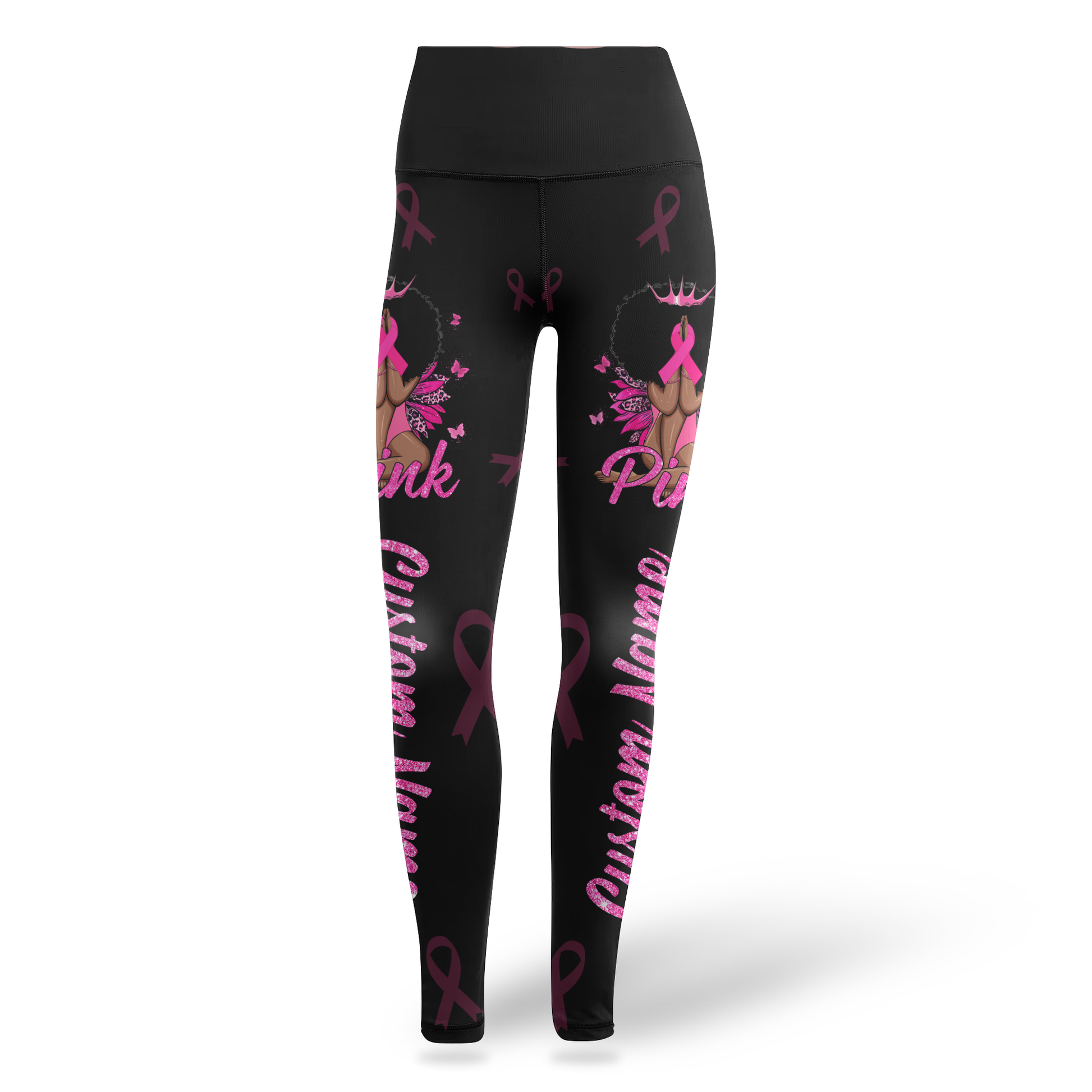 Personalized In October We Wear Pink Black Queen - Leggings and Hollow Tank Set, Custom Choo