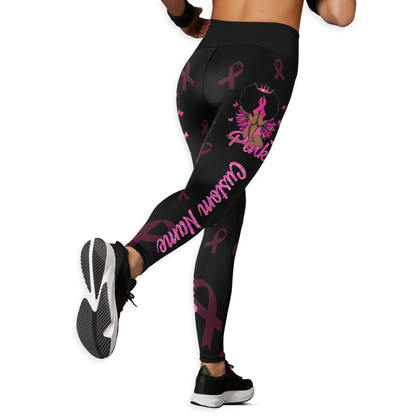 Personalized In October We Wear Pink Black Queen - Leggings and Hollow Tank Set, Custom Choo