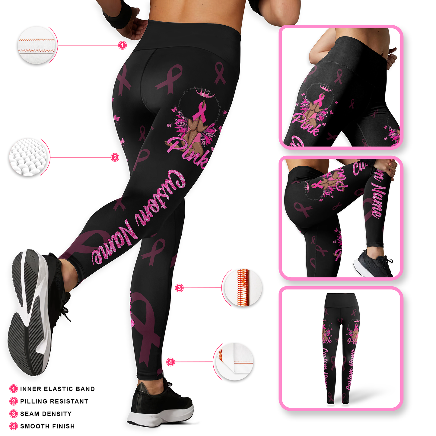 Personalized In October We Wear Pink Black Queen - Leggings and Hollow Tank Set, Custom Choo
