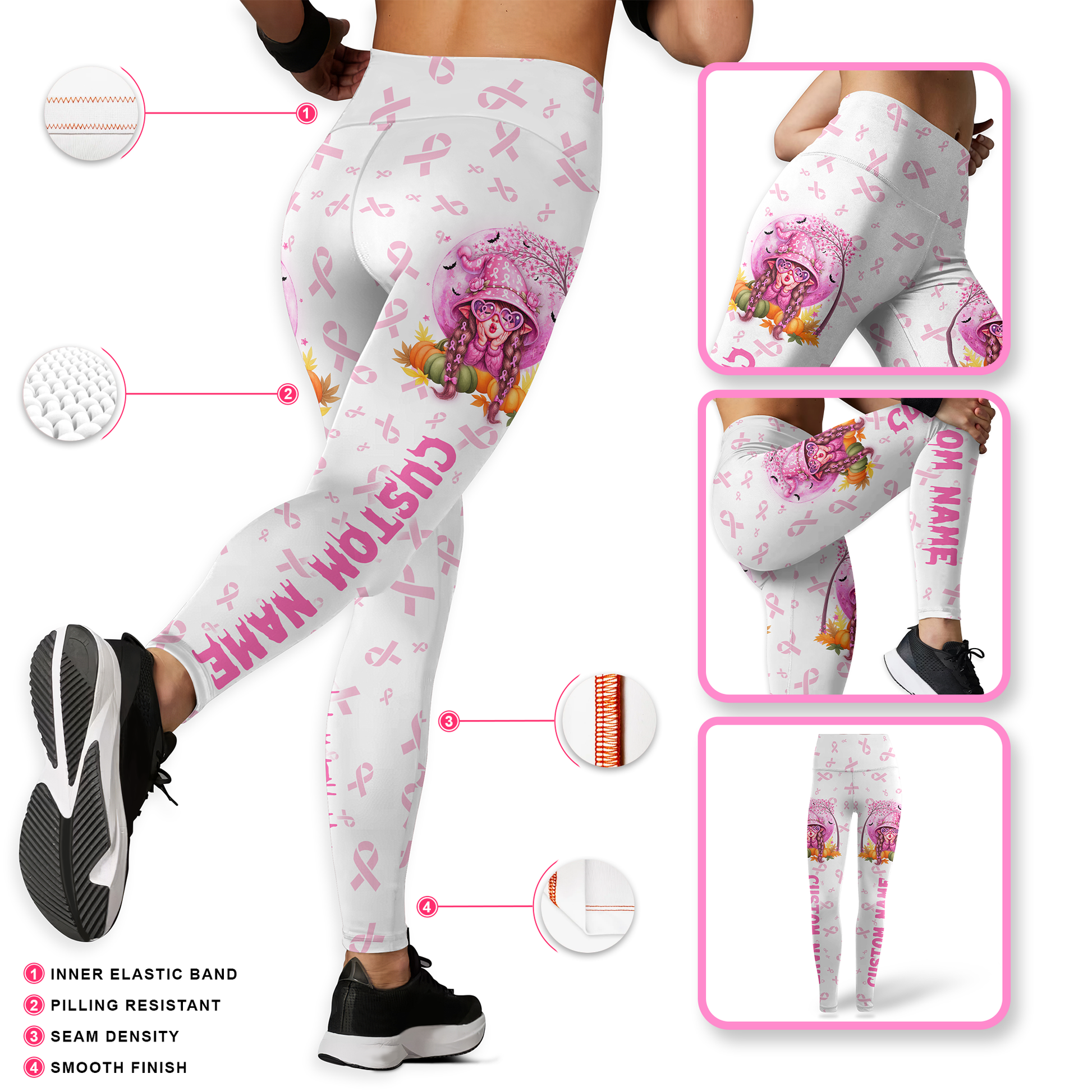 Personalized Breast Cancer Awareness  Leggings Set, Custom Choo