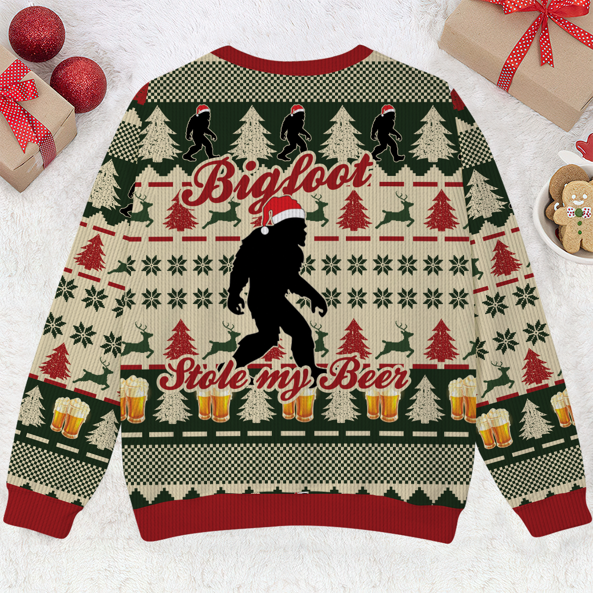 Bigfoot Stole My Beer Christmas Ugly Christmas Sweater, Custom Choo