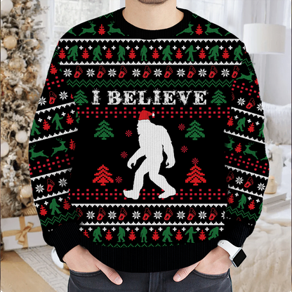 I Believe In Bigfoot Santa Christmas - Funny Ugly Christmas Sweater, Custom Choo