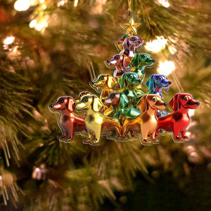 Bestchoo 2D Acrylic Ornament  Happy Christmas Dachshunds