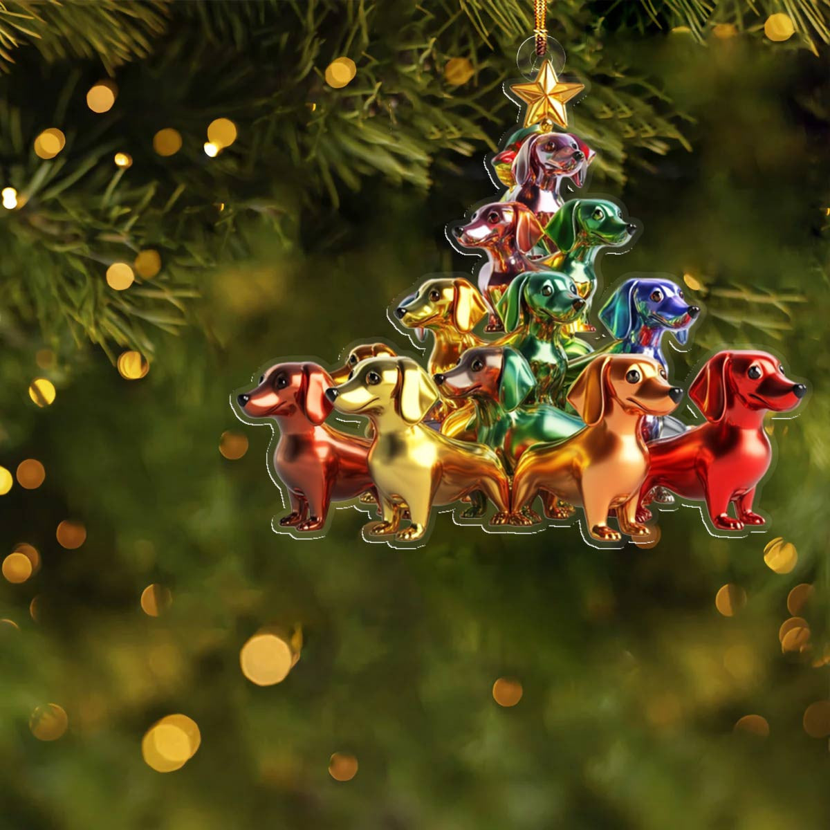 Bestchoo 2D Acrylic Ornament  Happy Christmas Dachshunds