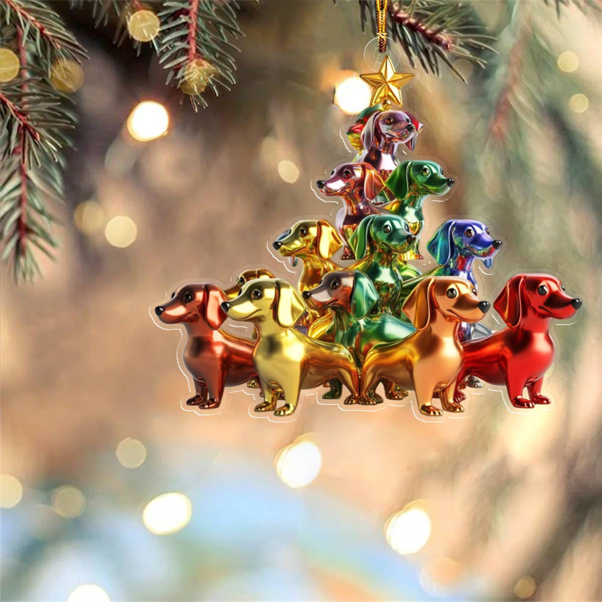 Bestchoo 2D Acrylic Ornament  Happy Christmas Dachshunds