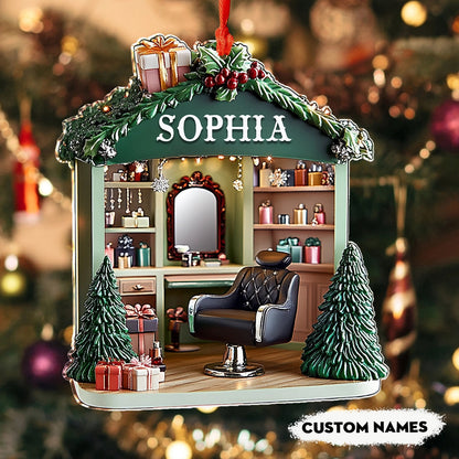 Bestchoo 2D Acrylic Ornament Personalized Hair Stylist’s Holiday Haven