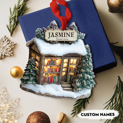 Bestchoo 2D Acrylic Ornament Personalized Winter Wonderland Bookstore