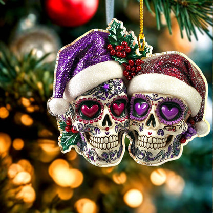 Bestchoo 2D Acrylic Ornament Gorgeous Purple Christmas Sugar Skulls Love