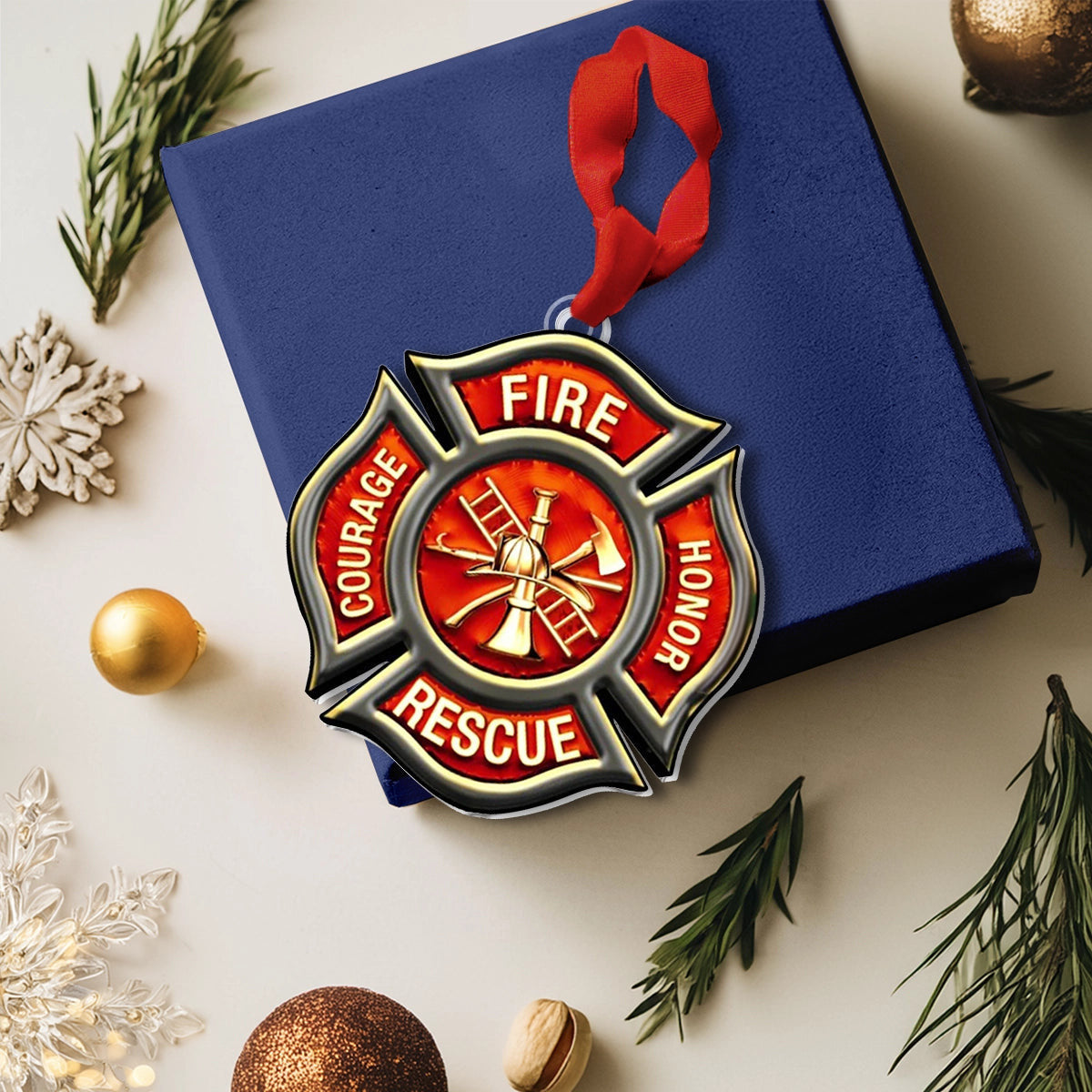 Bestchoo Acrylic Ornament Firefighter's Maltese Cross