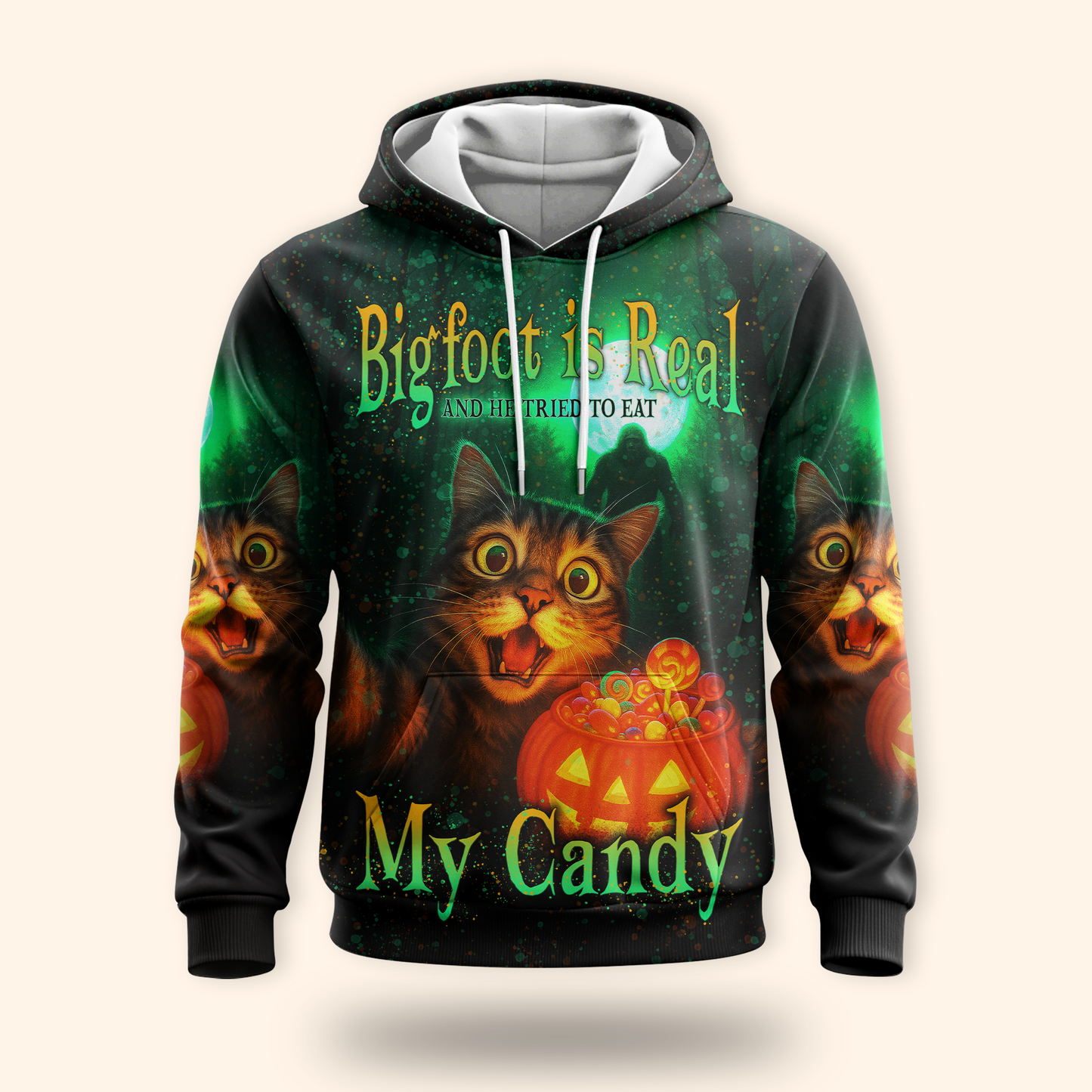 Funny Cat and Bigfoot "My Candy" Halloween shirt, Custom Choo
