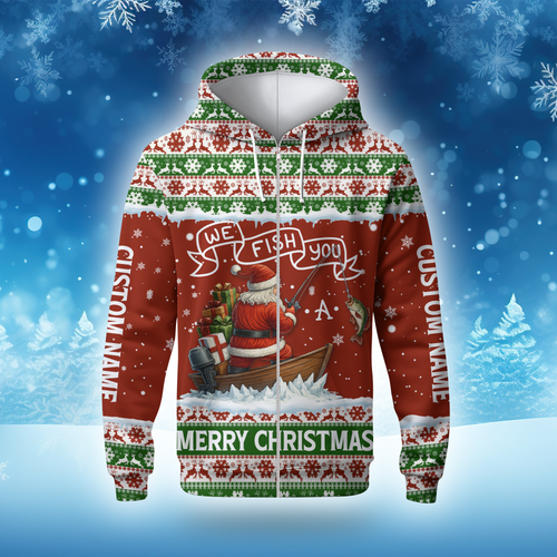 We Fish You a Merry Christmas Hoodie – Funny Fishing Holiday Zip Up