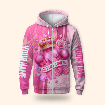 Personalized Pink Ribbon Fight Like A Queen Breast Cancer Awareness Shirt, Custom Choo