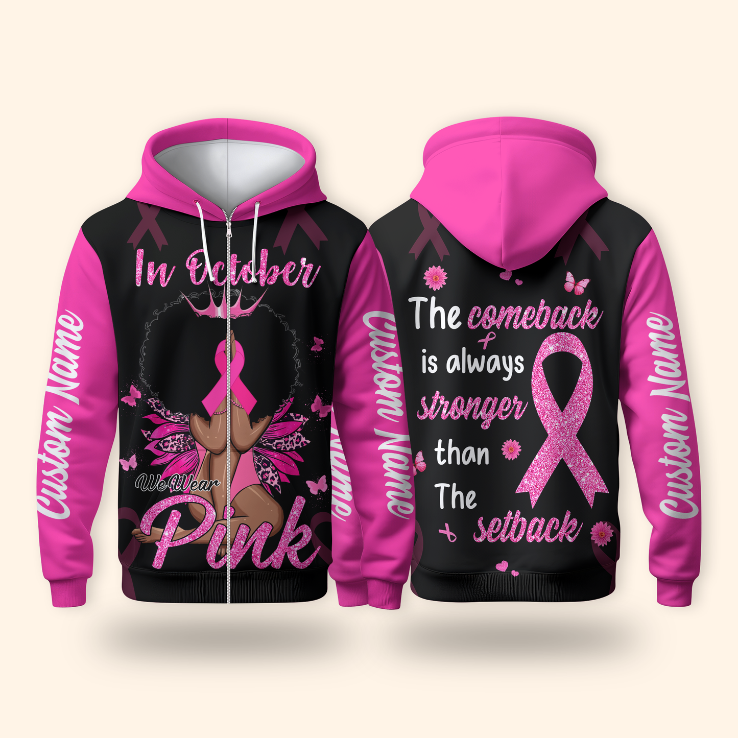 Personalized In October We Wear Pink Black Queen - Breast Cancer Awareness Shirt, Custom Choo