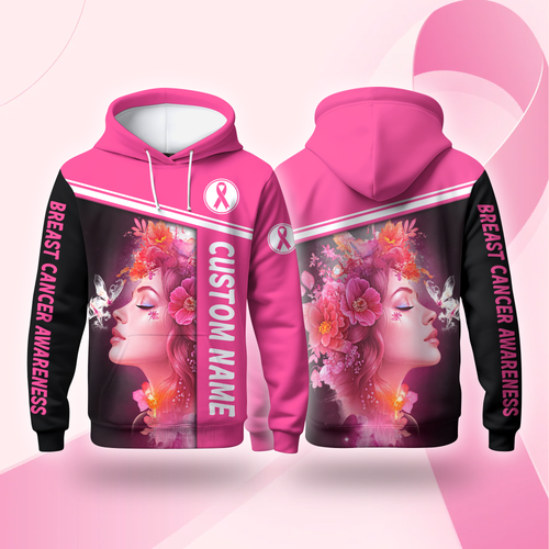 Personalized Pink Ribbon Floral Woman Awareness Shirt, Custom Choo