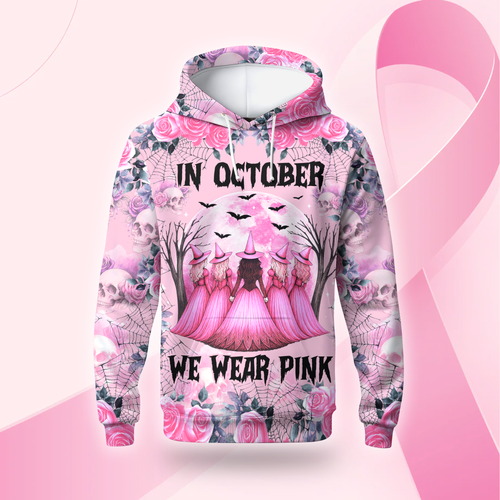 "In October We Wear Pink" Witch Hollow Back Tank Top & Skull Rose, Custom Choo
