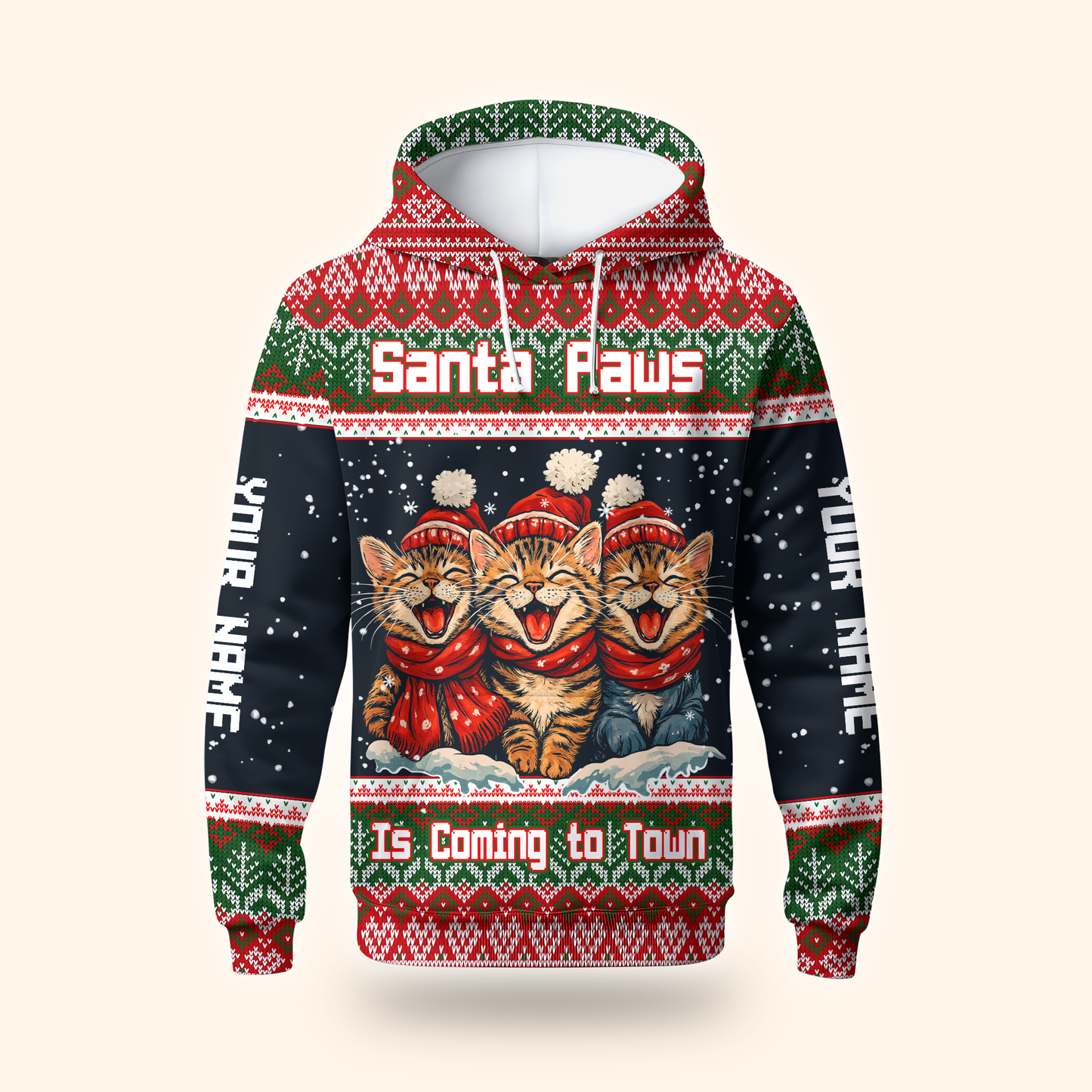 Santa Paws Is Coming to Town Hoodie – Personalized Christmas Cat Hoodie for Cat Lovers