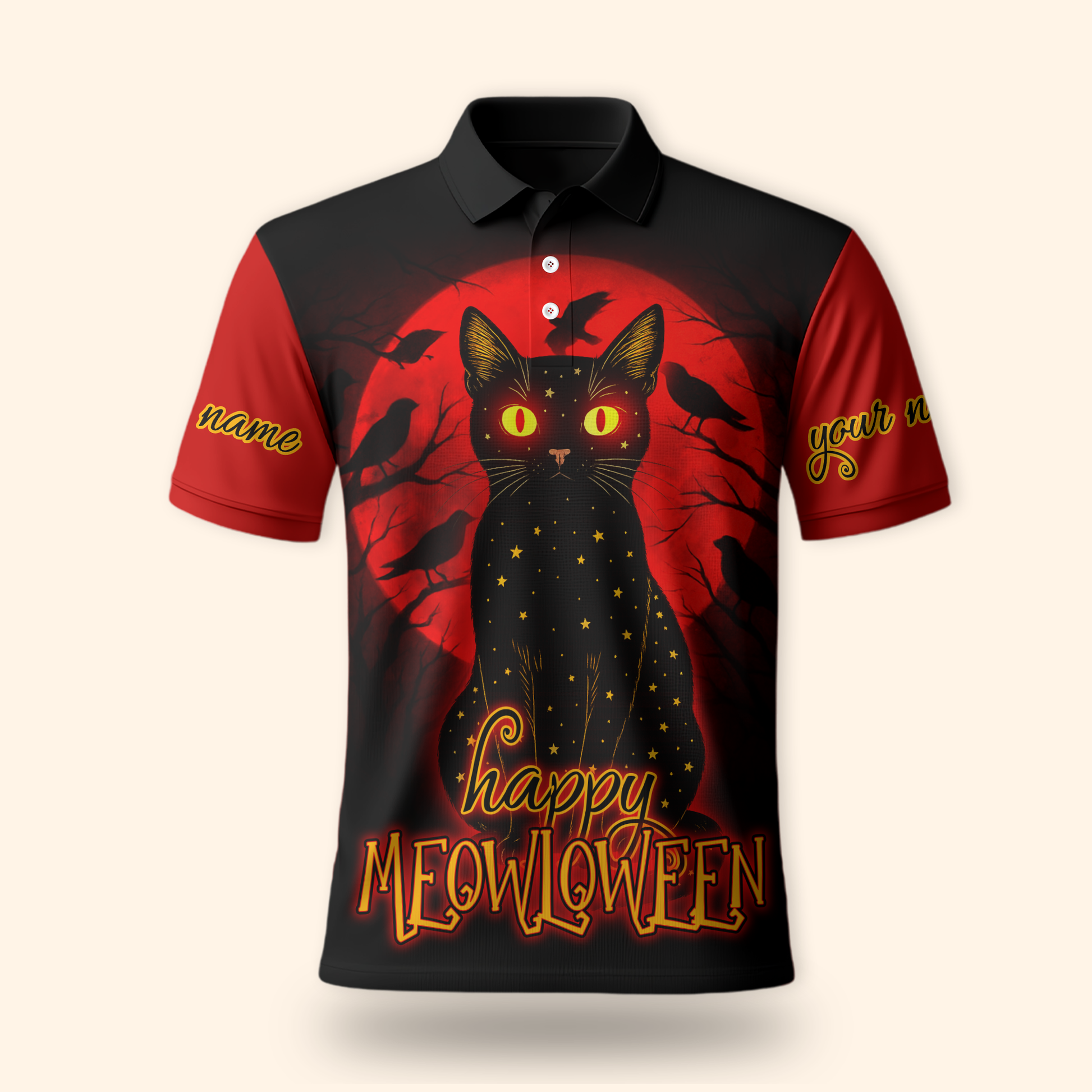 Personalized Happy Mewloween Black Cat, Custom Choo