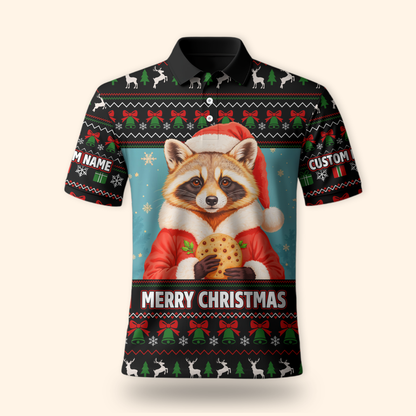 Personalized Raccoon Christmas Hoodie – Cute Merry Christmas Zip Up