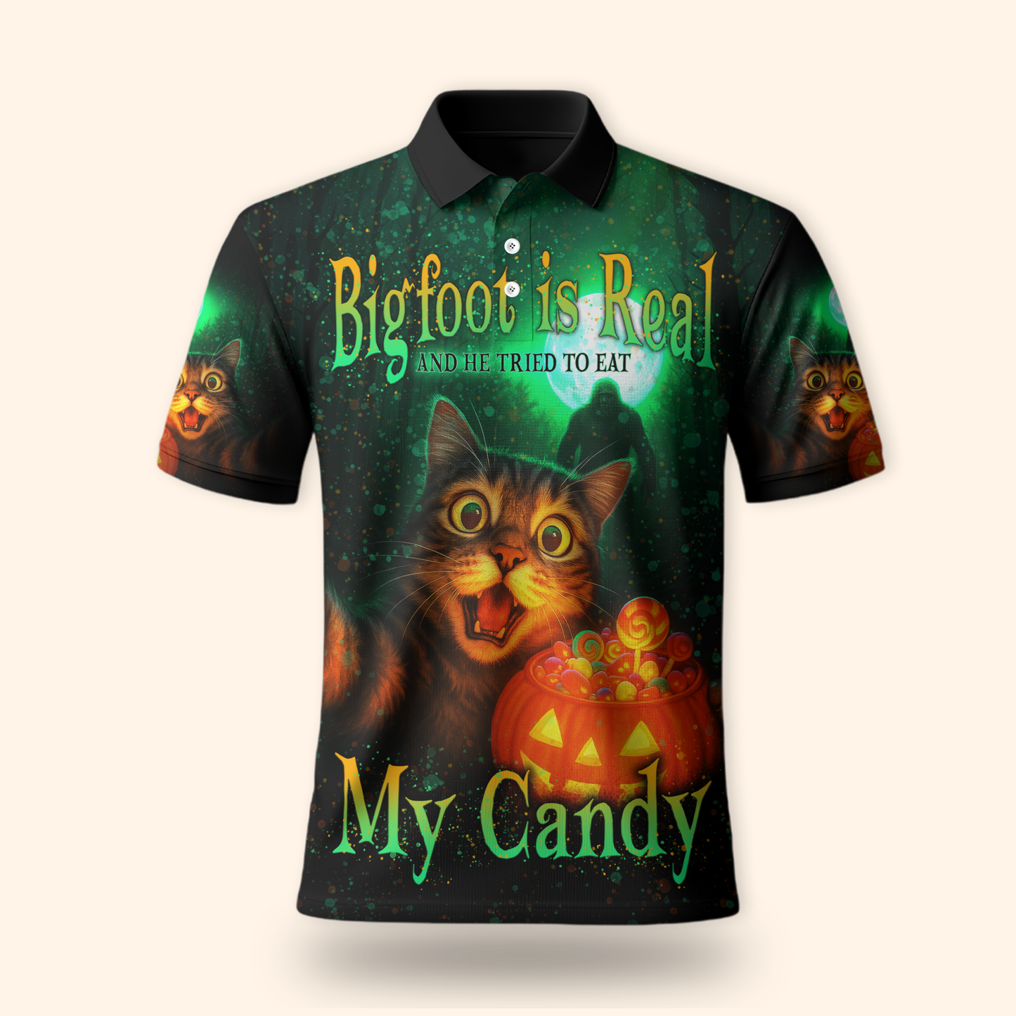 Funny Cat and Bigfoot "My Candy" Halloween shirt, Custom Choo