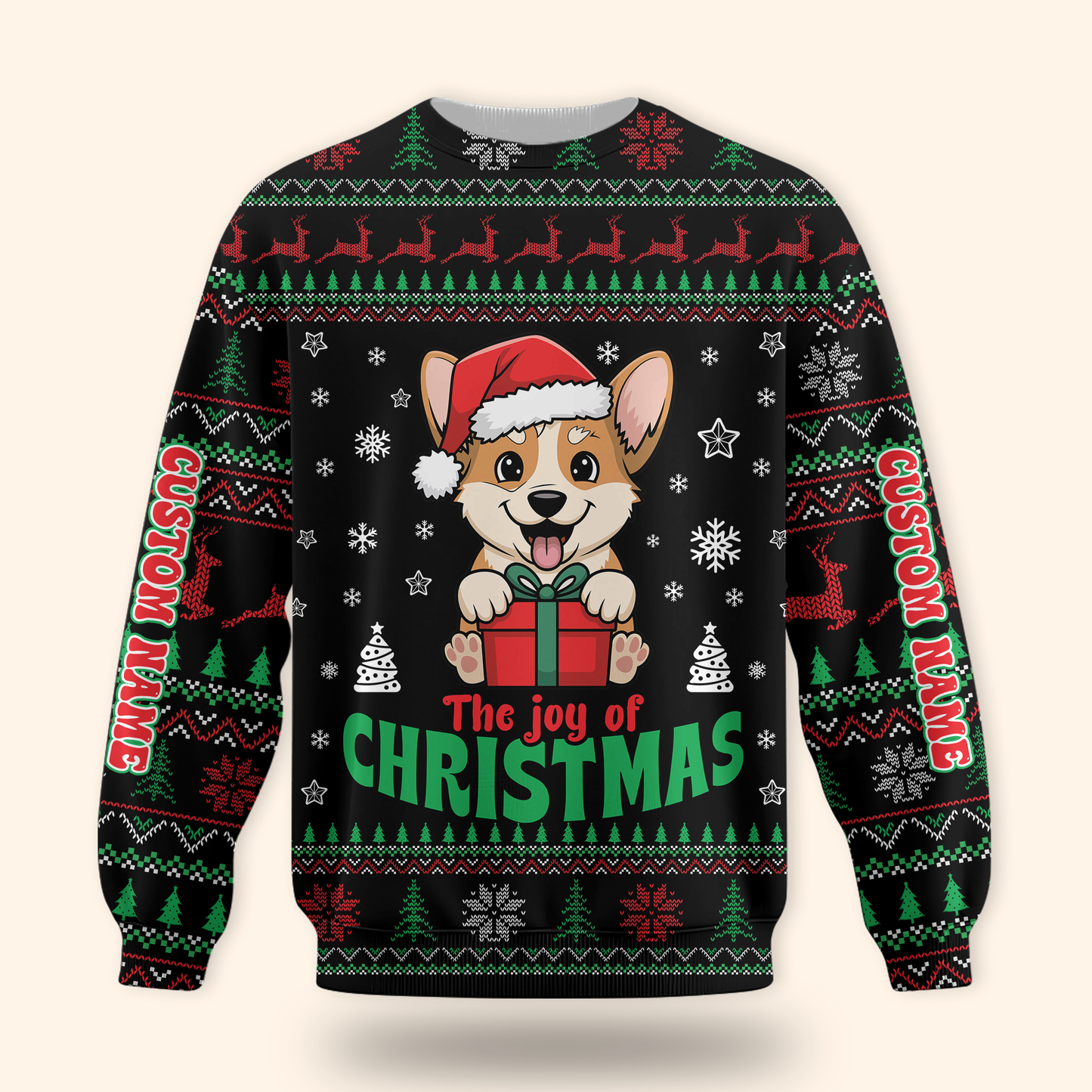 Personalized Corgi Christmas Hoodie – The Joy of Christmas Zip Up