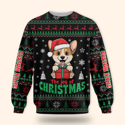 Personalized Corgi Christmas Hoodie – The Joy of Christmas Zip Up