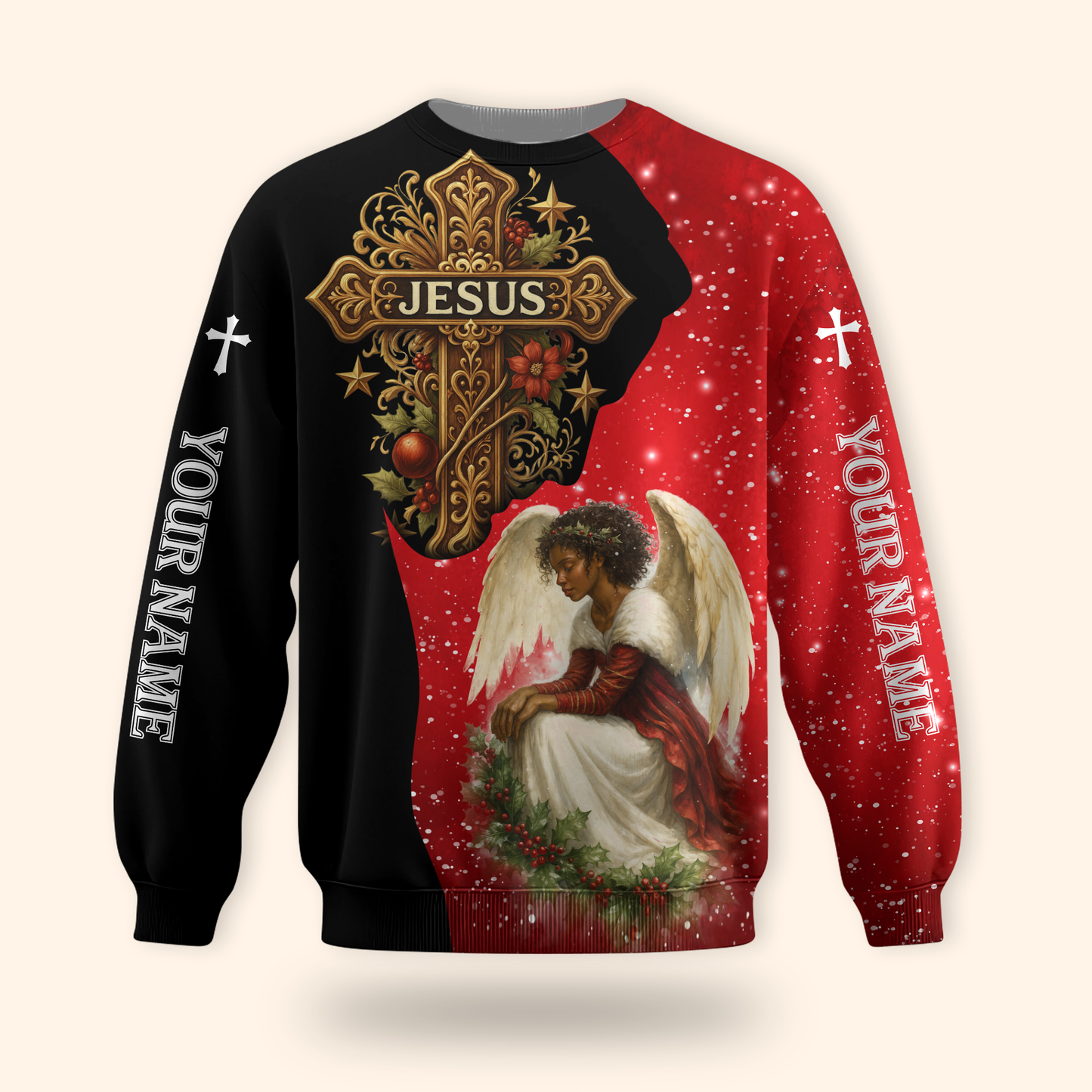 Personalized Jesus Cross Hoodie – Angel Praying Christmas Zip Up