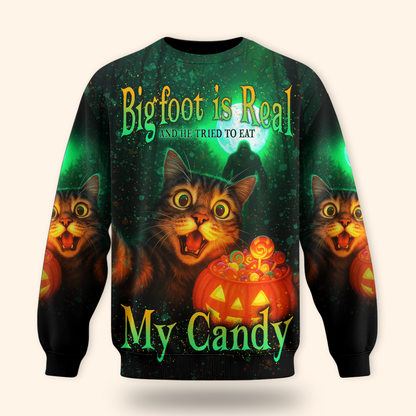 Funny Cat and Bigfoot "My Candy" Halloween shirt, Custom Choo