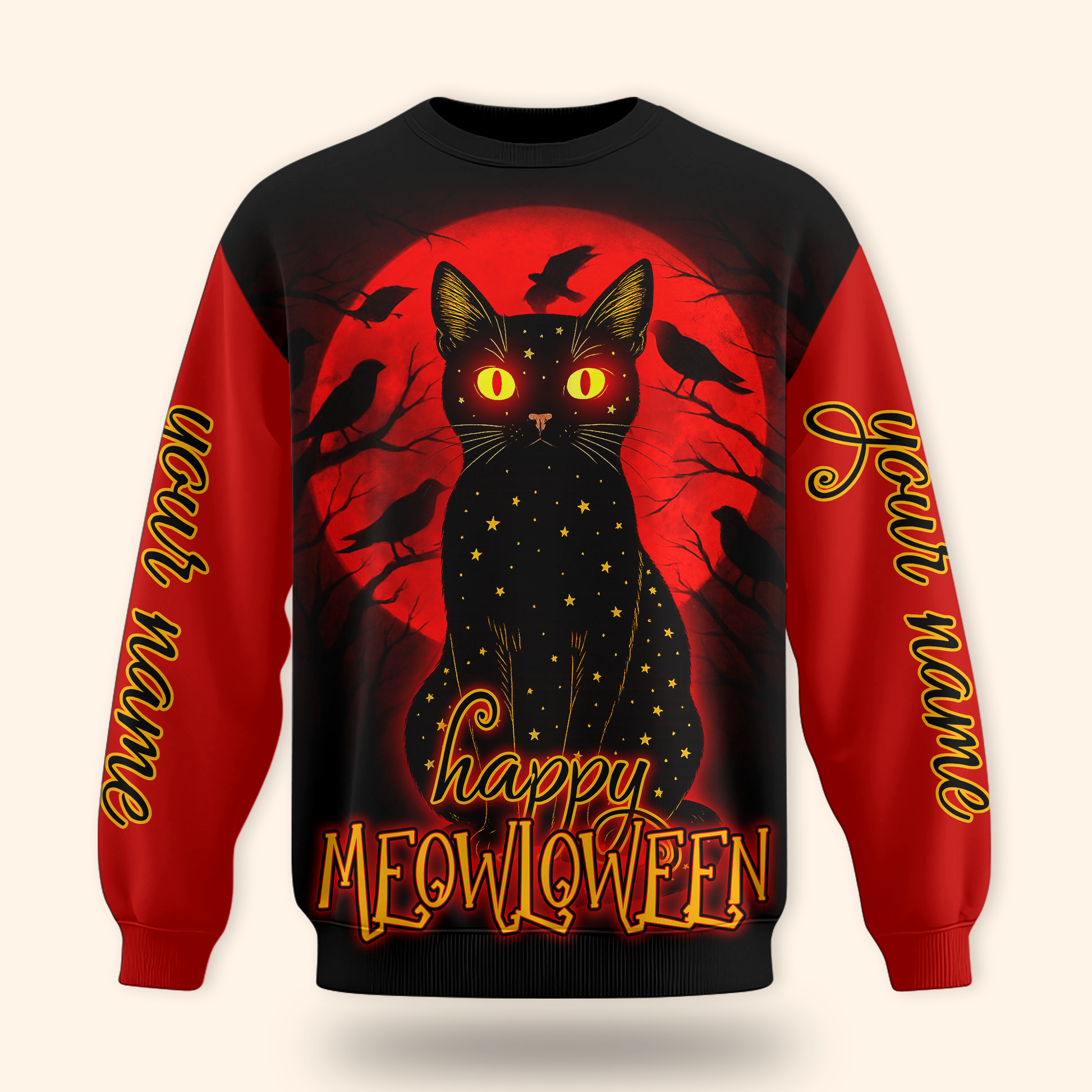 Personalized Happy Mewloween Black Cat, Custom Choo
